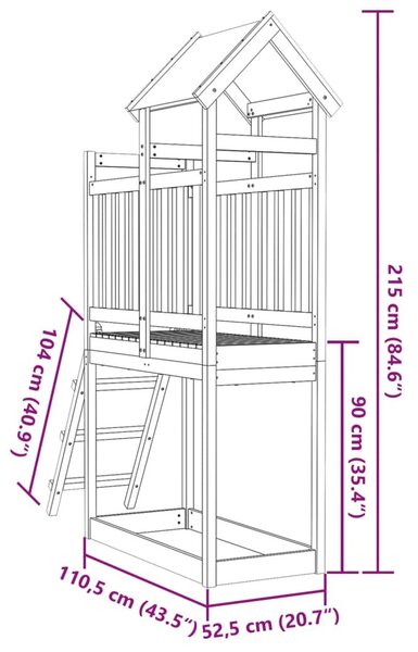 Πύργος Παιχνιδιού με Σκάλα 110,5x52,5x215 εκ. Μασίφ Ξύλο Πεύκου - Καφέ