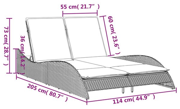 Ξαπλώστρα Μαύρη 114x205x73 εκ. από Συνθετικό Ρατάν με Μαξιλάρι - Μαύρο