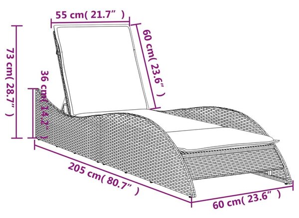 Ξαπλώστρα Μπεζ 60x205x73 εκ. από Συνθετικό Ρατάν με Μαξιλάρι - Μπεζ