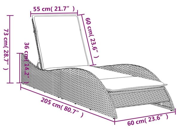 Ξαπλώστρα Αν. Γκρι 60x205x73 εκ. Συνθετικό Ρατάν με Μαξιλάρι - Γκρι