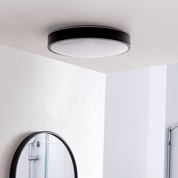 Lindby LED φωτιστικό οροφής Medon, Ø 38 cm, μαύρο, IP44, μέταλλο, Μαύρο, Μπάνιο, Μέταλλο, σύγχρονο