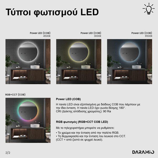 Στρογγυλός καθρέφτης με φωτισμό με Φως LED E2