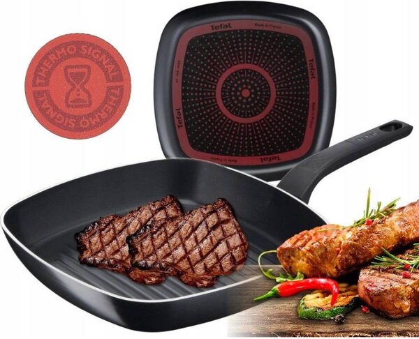 Τηγάνι Grill Tefal B5674053, 26 cm, επικάλυψη τιτανίου, πάτος διάχυσης, Thermo-Signal, Thermo-Spot, Μαύρο