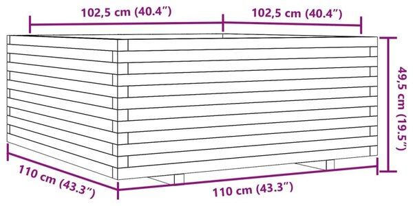 Ζαρντινιέρα Κήπου 110x110x49,5 εκ από Μασίφ Ξύλο Πεύκου - Καφέ