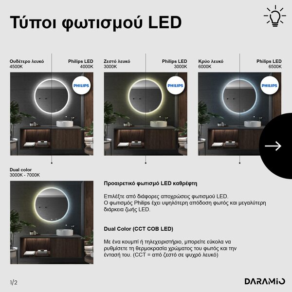 Στρογγυλός καθρέφτης με φωτισμό με Φως LED E1
