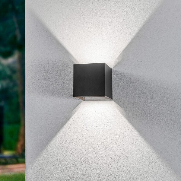 Lindby Εξωτερικός φωτιστικός τοίχου LED Nivar, τετράγωνος, μαύρος, 10 cm, IP54, Μαύρο, Μέταλλο, σύγχρονο