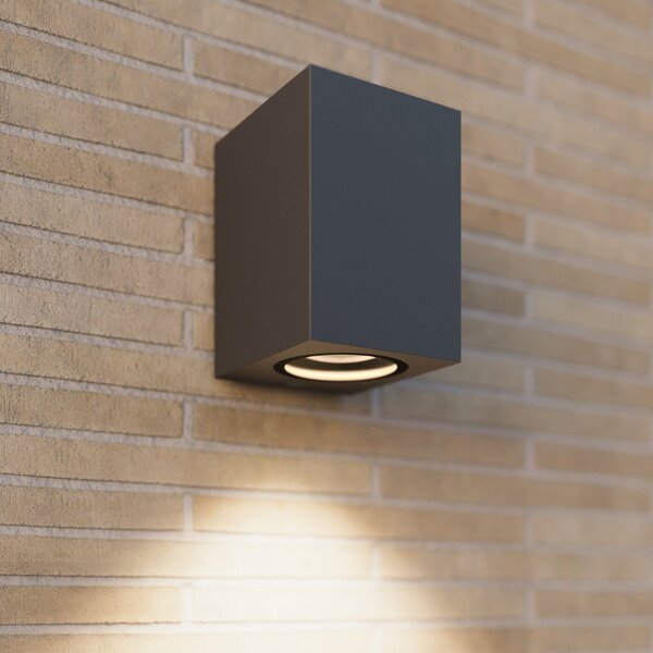 Lucande Εξωτερικό φωτιστικό τοίχου Xava, downlight, ανθρακί, GU10, Μαύρο, Μέταλλο, σύγχρονο