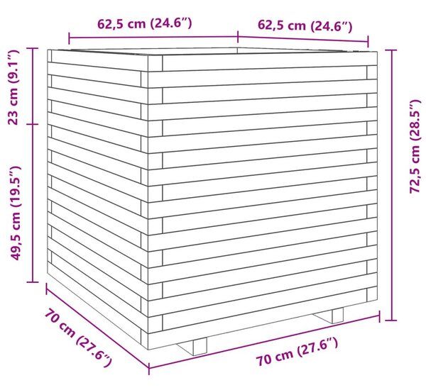 Ζαρντινιέρα Κήπου Λευκή 70x70x72,5 εκ. από Μασίφ Ξύλο Πεύκου - Λευκό