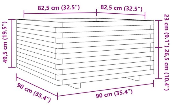 Ζαρντινιέρα Κήπου Λευκή 90x90x49,5 εκ. από Μασίφ Ξύλο Πεύκου - Λευκό