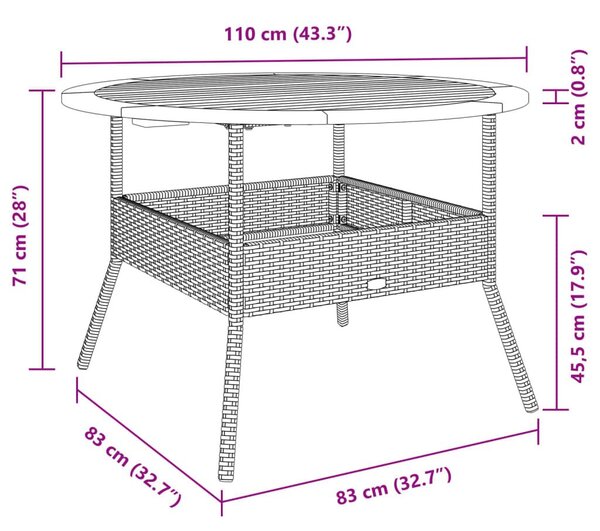 Τραπέζι Κήπου Επιφάνεια Ακακίας Μαύρο Ø110x71 εκ. Συνθ. Ρατάν - Μαύρο