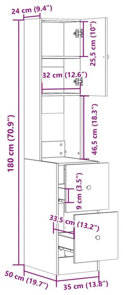 Στήλη Κουζίνας Καφέ Δρυς 35x50x180 εκ. από Επεξεργασμένο Ξύλο - Καφέ