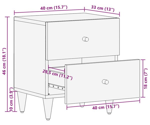 Κομοδίνο 40 x 33 x 46 εκ. από Μασίφ Ξύλο Μάνγκο - Μαύρο