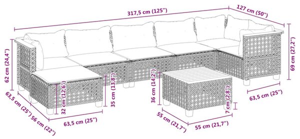 Σαλόνι Κήπου Σετ 8 Τεμαχίων Γκρι Συνθετικό Ρατάν με Μαξιλάρια - Γκρι