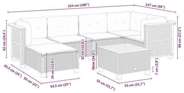 Καναπές Σετ 7 Τεμαχίων Μαύρο Συνθετικό Ρατάν με Μαξιλάρια - Μαύρο