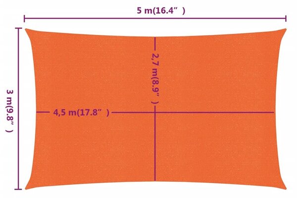 Πανί Σκίασης Ορθογώνιο Πορτοκαλί 3x5 μ. από HDPE 160 γρ/μ² - Πορτοκαλί