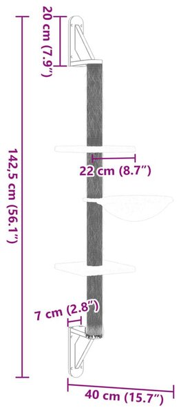 Γατόδεντρο Τοίχου Σκούρο Γκρι 142,5 εκ. με Στύλο Ξυσίματος - Γκρι