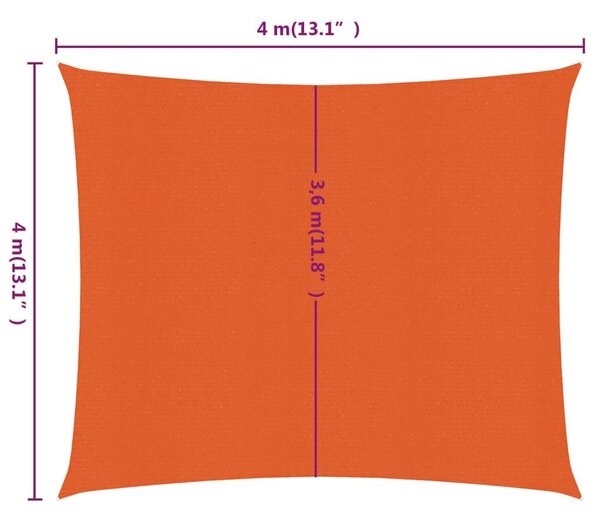 Πανί Σκίασης Τετράγωνο Πορτοκαλί 4 x 4 μ. 160 γρ./μ² από HDPE - Πορτοκαλί