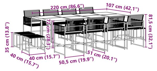 Σετ Τραπεζαρίας Κήπου 13 Τεμαχίων Μαύρο Συνθετικό Ρατάν - Μαύρο