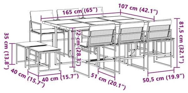 Σετ Τραπεζαρίας Κήπου 11 τεμ. Λευκός από Textilene με Μαξιλάρια - Λευκό