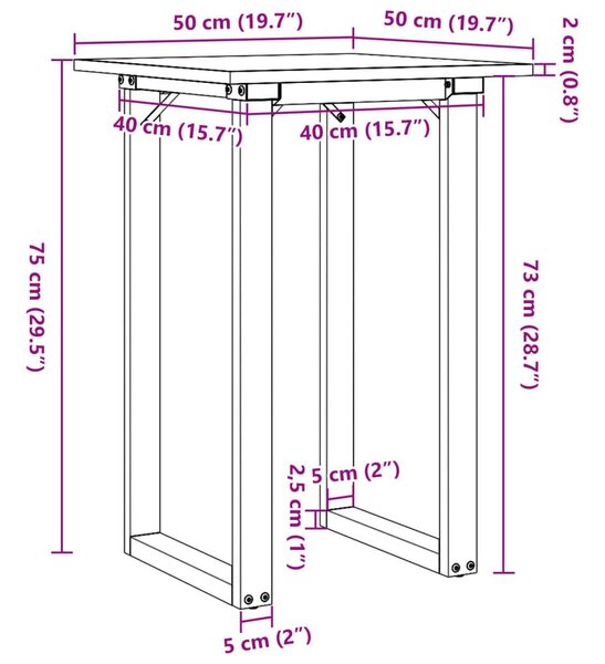 Τραπέζι Τραπεζαρίας Πλαίσιο Ο50x50x75εκ Μασίφ Πεύκο/Χυτοσίδηρος - Καφέ