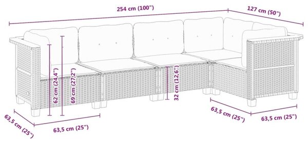 Σετ Καναπέ Κήπου 5 Τεμαχίων Μαύρο Συνθετικό Ρατάν με Μαξιλάρια - Μαύρο