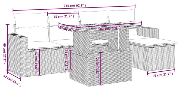 Σετ Καναπέ Κήπου 6 τεμ. Μπεζ Συνθετικό Ρατάν με Μαξιλάρια - Μπεζ