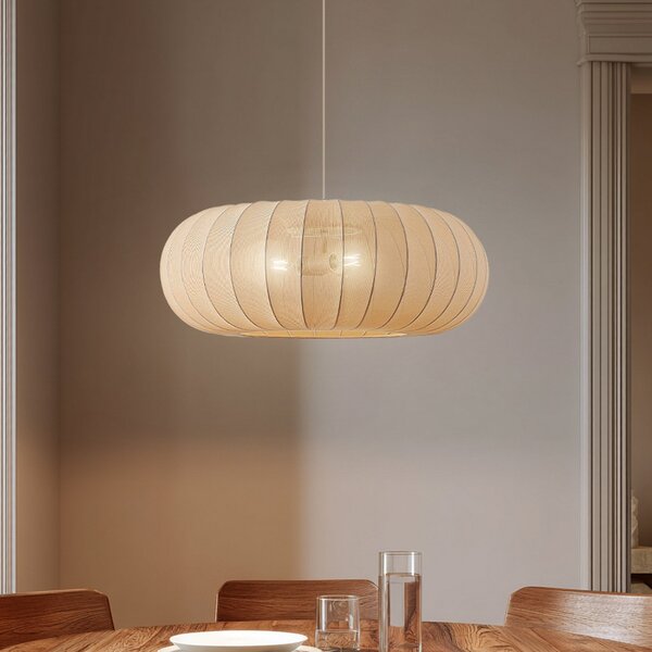 Lindby Κρεμαστό φωτιστικό Helin, μπεζ, Ø 70 cm, ύφασμα, 3 x E27, ρυθμιζόμενος, Μπεζ, Σαλόνι / τραπεζαρία, Ύφασμα / Κλωστοϋφαντουργία, Σκανδιναβικό