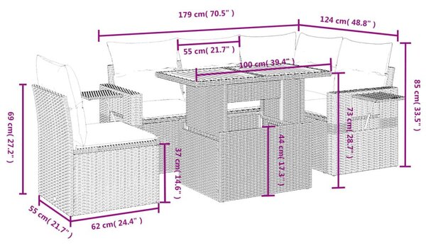 Καναπές Κήπου 6 Τεμαχίων Μαύρο από Συνθετικό Ρατάν με Μαξιλάρια - Μαύρο