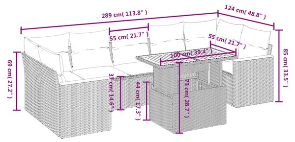 Σαλόνι Κήπου 8 Τεμαχίων Μαύρο από Συνθετικό Ρατάν με Μαξιλάρια - Μαύρο