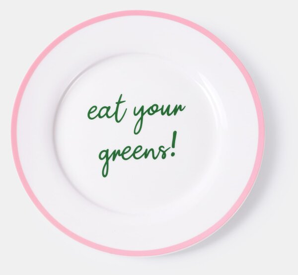 Sinsay - Κεραμικό πιάτο με το κείμενο "eat your greens!" και ροζ περίγραμμα - ροζ παστελ