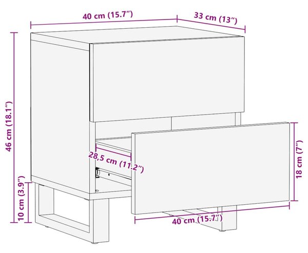 Κομοδίνα 2 τεμ. 40 x 34 x 46 εκ. Ακατέργαστο Μασίφ Ξύλο Μάνγκο - Καφέ