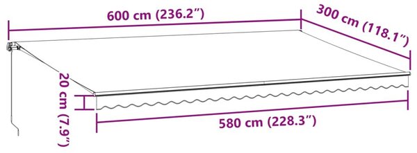 Τέντα Πτυσσόμενη Χειροκίνητη με LED Μπορντό 600x300 εκ. - Κόκκινο