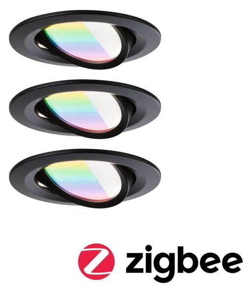 Paulmann LED χωνευτό Nova Coin Smart μαύρο RGBW σετ 3 τεμαχίων 8,4 εκ., ρυθμιζόμενος, Μαύρο, Σαλόνι / τραπεζαρία, Αλουμίνιο, σύγχρονο, Εσοχή οροφής