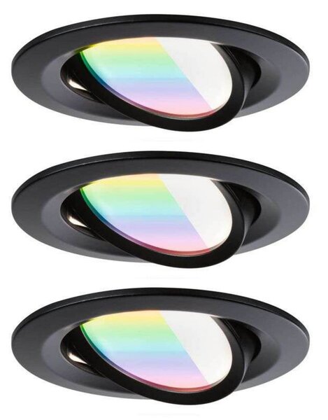 Paulmann LED χωνευτό Nova Coin Smart μαύρο RGBW σετ 3 τεμαχίων 8,4 εκ., ρυθμιζόμενος, Μαύρο, Σαλόνι / τραπεζαρία, Αλουμίνιο, σύγχρονο, Εσοχή οροφής