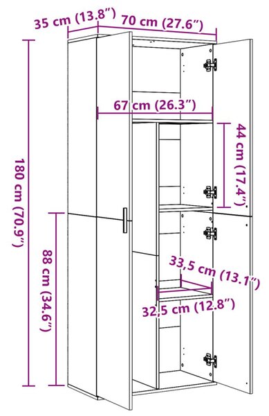 Ντουλάπι Μαύρο 70x35x180 εκ. από Επεξεργασμένο Ξύλο - Μαύρο