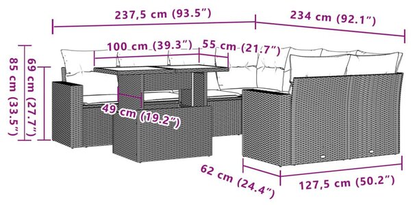 Σαλόνι Κήπου Σετ 9 Τεμαχίων Γκρι Συνθετικό Ρατάν με Μαξιλάρια - Γκρι