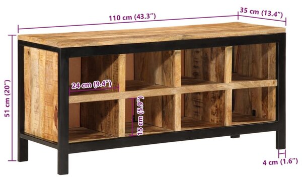 Παπουτσοθήκη Πάγκος 110x35x51 εκ. Μασίφ Ακατεργ. Ξύλο Μάνγκο - Καφέ