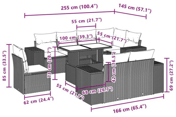 Σαλόνι Κήπου Σετ 9 τεμ. Μπεζ Συνθετικό Ρατάν με Μαξιλάρια - Μπεζ