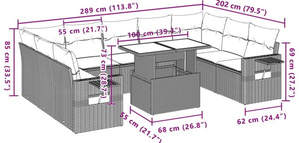 Σαλόνι Κήπου 10 Τεμαχίων Καφέ από Συνθετικό Ρατάν με Μαξιλάρια - Καφέ