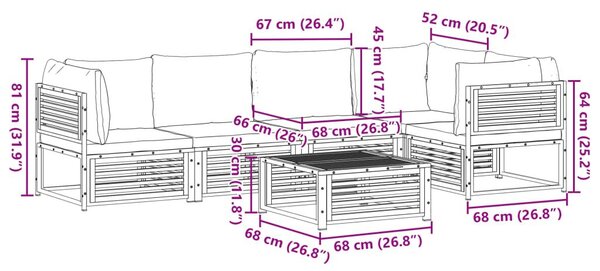Σαλόνι Κήπου Σετ 6 Τεμαχίων από Μασίφ Ξύλο Ακακίας με Μαξιλάρια - Καφέ
