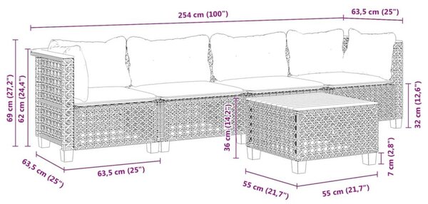 Σαλόνι Κήπου 5 Τεμαχίων Γκρι από Συνθετικό Ρατάν με Μαξιλάρια - Γκρι