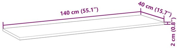 Επιφάνεια Νιπτήρα Μπάνιου Ακατέργαστη 140x40x2 εκ. Μασίφ Ακακία - Καφέ