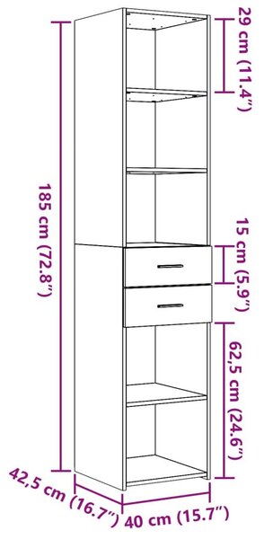 Ντουλάπι Καφέ Δρυς 40x42,5x185 εκ. από Επεξεργασμένο Ξύλο - Καφέ