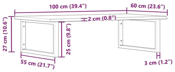 Ράφι Νιπτήρα Τοίχου από Ατσάλι / Μασίφ Ξύλο Δρυός - Καφέ