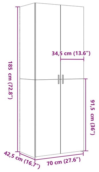 Ντουλάπι Γκρι Σκυροδέματος 70x42,5x185 εκ. Επεξεργασμένο Ξύλο - Γκρι