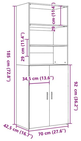 Ντουλάπι Γκρι Sonoma 70x42,5x185 εκ. από Επεξεργασμένο Ξύλο - Γκρι