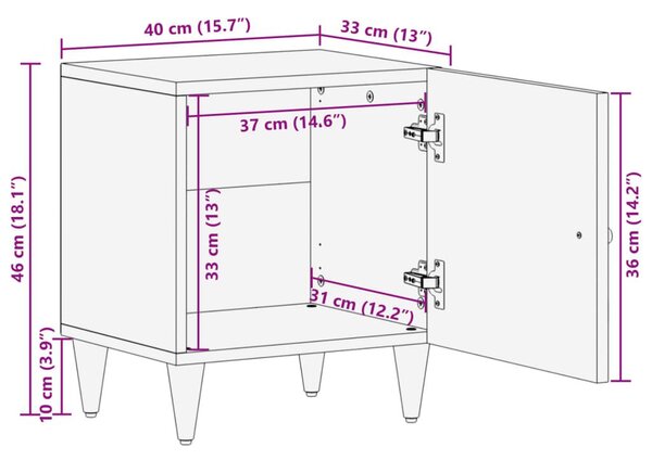 Κομοδίνα 2 τεμ. 40 x 33 x 46 εκ. από Μασίφ Ξύλο Μάνγκο - Καφέ