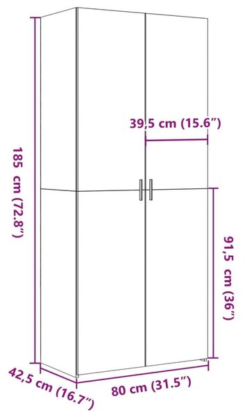 Ντουλάπι Γκρι Sonoma 80x42,5x185 εκ. από Επεξεργασμένο Ξύλο - Γκρι