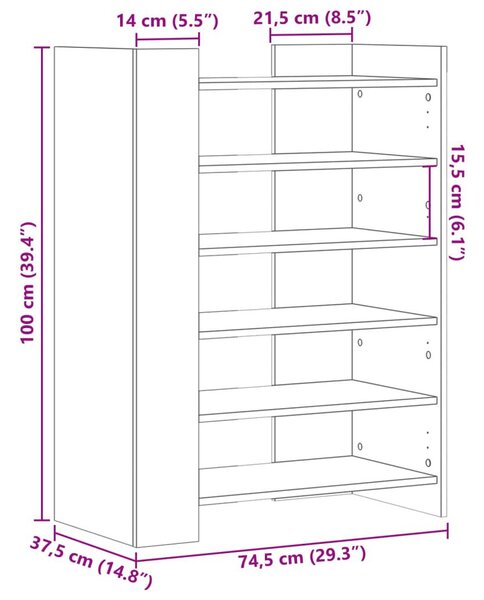 Παπουτσοθήκη Λευκή 74,5x37,5x100 εκ. από Επεξεργασμένο Ξύλο - Λευκό