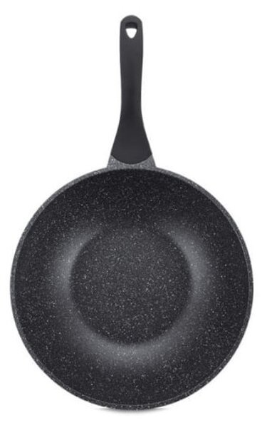 Τηγάνι Wok Royalty Line RL-BW28M, 28cm, Mαρμάρινη επίστρωση, Επαγωγή, Μαλακή λαβή, Μαύρο